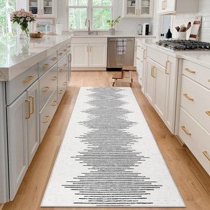 2'x6' Washable Area Rug, Modern Stripe, Low Pile Non-Slip Indoor, Minimalist Farmhouse Style, Non-Shedding Foldable Bedroom Mat, Black - 1 of 4