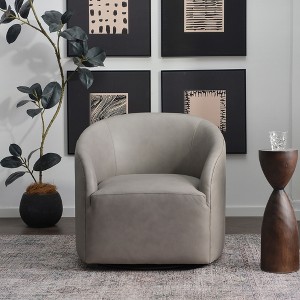KINWELL 32"W 100% Top Grain Genuine Leather Swivel Barrel Armchair - 1 of 4