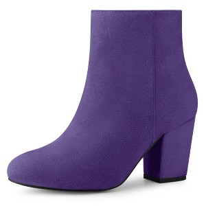 Allegra K Women's Round Toe Side Zip Chunky Heel Ankle Boots - 1 of 4
