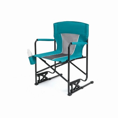 DOMETOUR Outdoor Freestyle Rocker Folding Camping Chair with Durable Armrests, Drink Holder & Comfortable Backrest - Blue