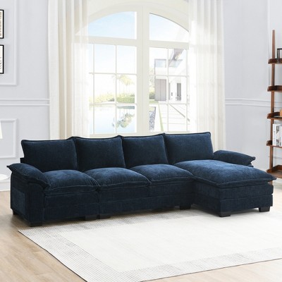 Whisen Modern L-shaped Chenille Cloud Sofa with Double Cushions and Reversible Chaise Lounge