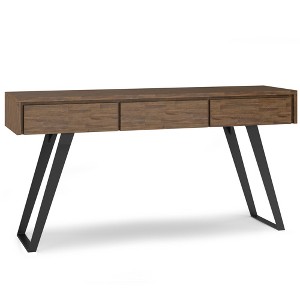 Solid Acacia Wood and Metal Modern Industrial Console Table with 3 Drawers, Metal Angled Legs and Multipurpose Design - 1 of 4