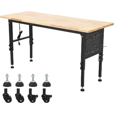 Heavy Duty Adjustable Workbench with Power Outlet, Pegboard & Wheels, 2000lb Capacity for Garage