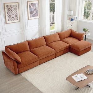 VASIP Modular Sectional Sofa with Ottoman& Storage Drawers, L-Shaped 3-Seate Features Crescent Armrests & Wraparound Cushions for Living Room,Orange - 1 of 4
