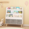 ORRD Kids Bookshelf with 3 Fabric Bins - White Wooden Book Display Organizer with Pine Legs for Playroom & Nursery - 3 of 4