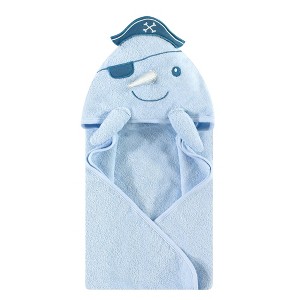 Hudson Baby Infant Boy Cotton Animal Face Hooded Towel, Narwhal, One Size - 1 of 2