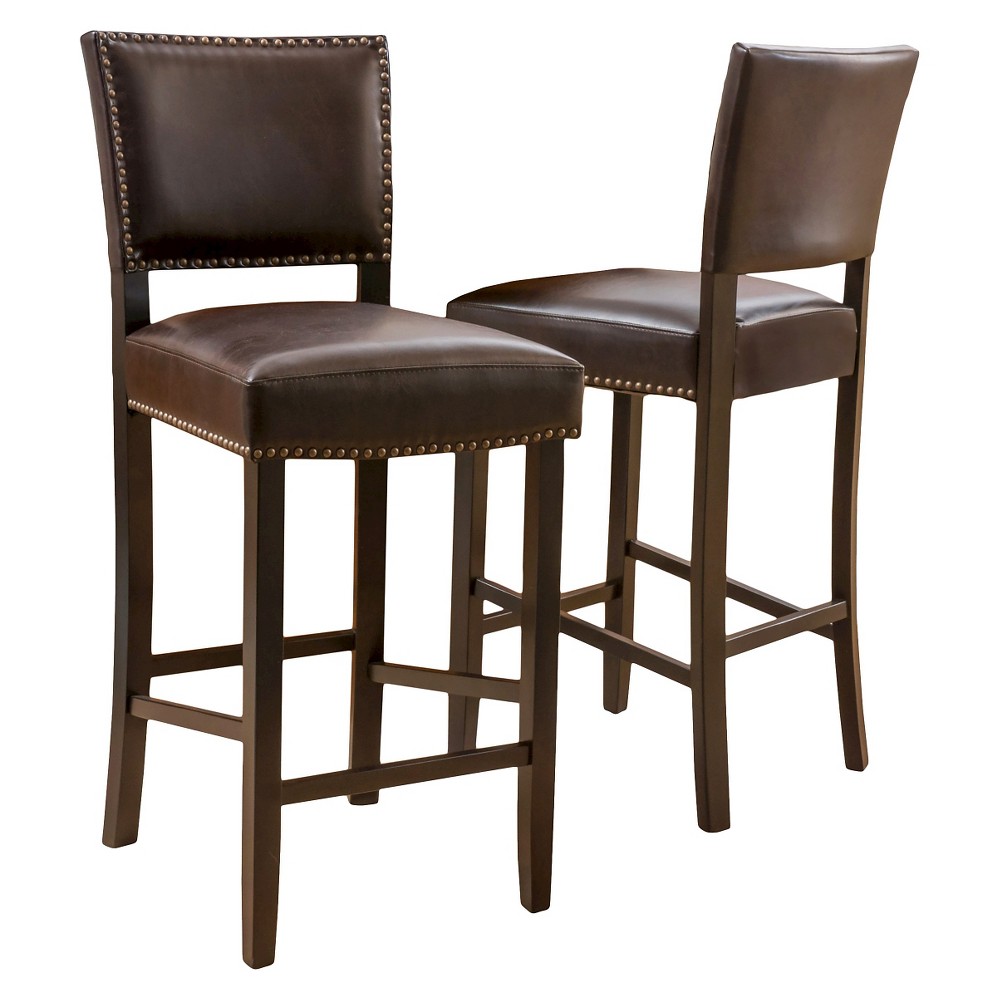 Set of 2 30.5" Owen Barstool Brown - Christopher Knight Home: Espresso Legs, Bronze Studs