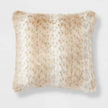 Oversized Snow Leopard Long Faux Fur Square Throw Pillow Neutral - Threshold™