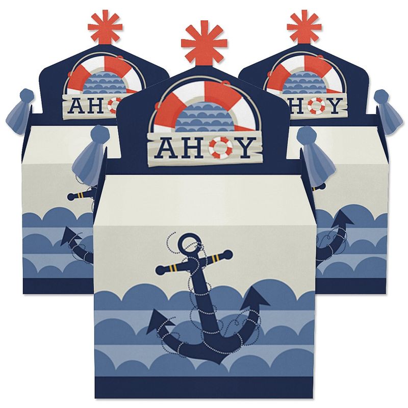 Big Dot of Happiness Ahoy - Nautical - Treat Box Party Favors - Baby Shower or Birthday Party Goodie Gable Boxes - Set of 12, 2 of 9