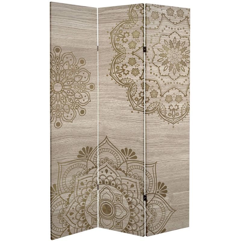 6&#34; Double Sided Mandala Oak Canvas Room Divider - Lightweight, Adjustable, High-Resolution Print, No Assembly Required - Oriental Furniture, 4 of 8