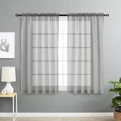 Kate Aurora Simplistic Living 2 Piece Lightweight Rod Pocket Gray Sheer Curtains For Small Windows - 63 in. Long