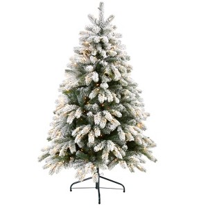 Nearly Natural 5’ Flocked South Carolina Spruce Prelit LED Artificial Christmas Tree - 1 of 4