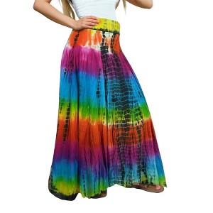 Agan Traders Women's Boho Summer Tie-dye High Waistband A Line Flared Maxi Skirt - 1 of 4