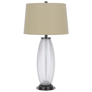 Cal Lighting 100W led Mansfield glass table lamp with 2W led night light and 2 USB Outlets - 1 of 4