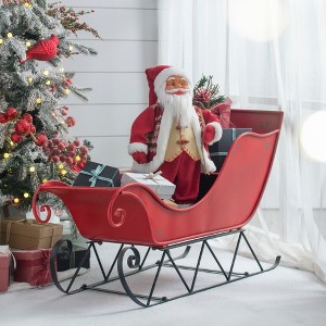 Whisen 11x6.7x23"H Felt/Plastic/Faux Fur Standing Santa W/Lantern & Bag, Christmas Decoration - Multicolor - 1 of 4