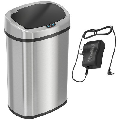 iTouchless Sensor Kitchen Trash Can with AC Adapter and AbsorbX Odor Filter 13 Gallon Oval Silver Stainless Steel