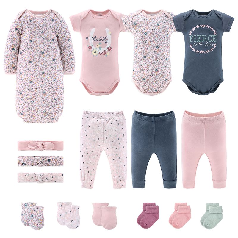 The Peanutshell Prairie Floral 16-Piece Baby Layette Gift Set in Blue/Pink, 0-3 Months, 1 of 8