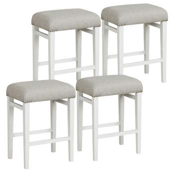 Tangkula 4 PCS Backless Counter Height Stools w/ Wooden Legs Kitchen Chairs Gray