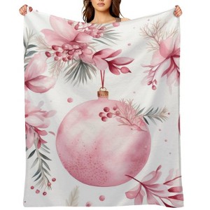 FIONECA Christmas Blanket with Watercolor Pink Christmas Ornament Floral and Pine Branch Pattern 50x60 inches - 1 of 1