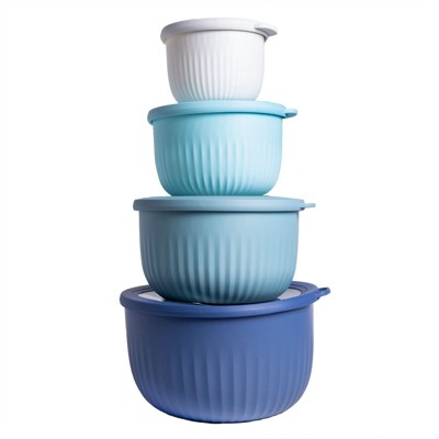 COOK WITH COLOR Prep Bowls with Lids- Wide and Deep Nesting Plastic Small Mixing Bowl Set with Lids, 8 Piece Set - Deep Bowls, BLUE