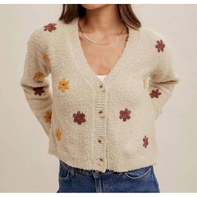 Women's Cozy Embroidered Button Down Cardigan - Hem & Thread