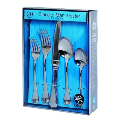 Gibson Home Manchester Classic Flatware Silverware Utensil Set with Spoons, Forks, and Knives for Kitchen Home Cutlery Use, Stainless Steel (20 Piece)