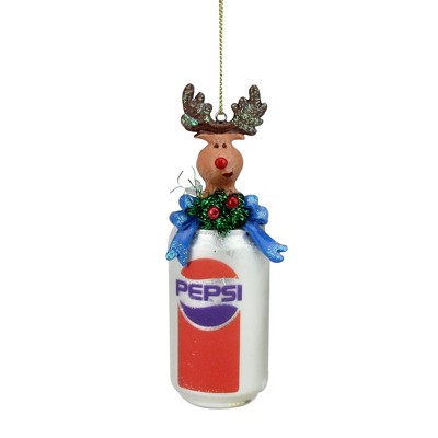 Northlight 5" Glittered Classic Pepsi Can with Reindeer Topper Christmas Ornament - Brown/White