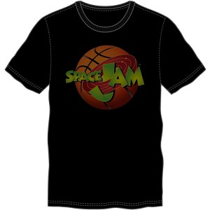 Space Jam Fitted Black T-Shirt with Basketball and Movie Logo, Sports Basketball Team, Looney Tunes - 1 of 2