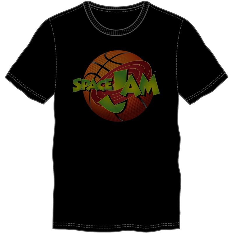 Space Jam Fitted Black T-Shirt with Basketball and Movie Logo, Sports Basketball Team, Looney Tunes, 1 of 3