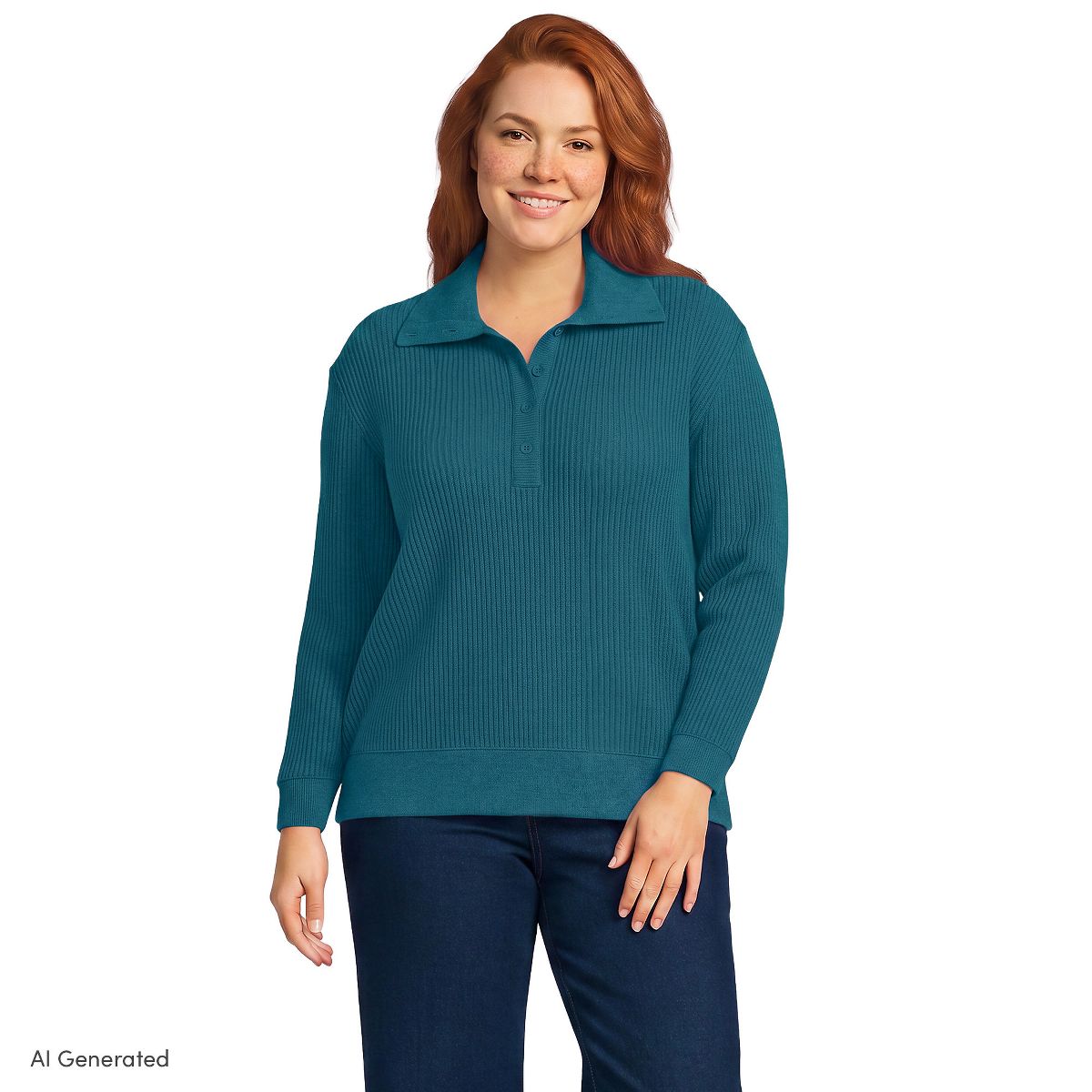 Lands' End Women's Long Sleeve Waffle Button Up Henley - thumbnail 9