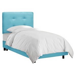 Queen Kids Button Tufted Bed Blue Microfiber - Pillowfort