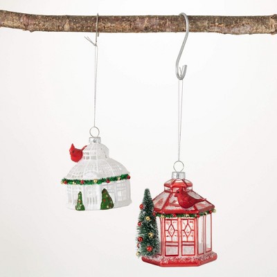 4.5"H and 3.5"H Sullivans Cardinal Birdhouse Ornaments - Set of 2  Multicolored Christmas Ornaments