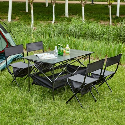 Set of 5, Folding Outdoor Table and Chair Set for Indoor, Outdoor Camping, Picnics, Beach,Backyard, BBQ, Party, Patio