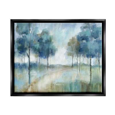 Stupell Industries Abstract Blue Woodland Path Trees Framed Floater Canvas Wall Art
