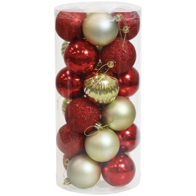 Sunnydaze Indoor Christmas Holiday Tree Shatterproof Merry Medley Ball Ornaments with Hooks - 2" - Red and Gold - 24pc