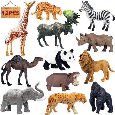 TEMI 12-Piece Realistic Jungle Animal Figurines Set, Plastic Safari Toys for Wild Zoo Playsets and Party Supplies