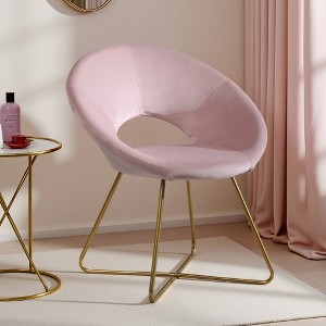 Silky Velvet Curved Accent Chair with Gold-Tone Metal Base - 1 of 4