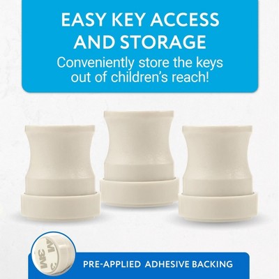 White Magnetic Safety Lock Key Set with Adhesive Holders, 3-Pack
