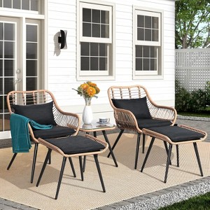 SUGOLD 5-Piece Outdoor Patio Furniture Set, PE Rattan Wicker Conversation Set with Cushioned Chairs, Ottomans & Side Table for Small Porch or Balcony - 1 of 1