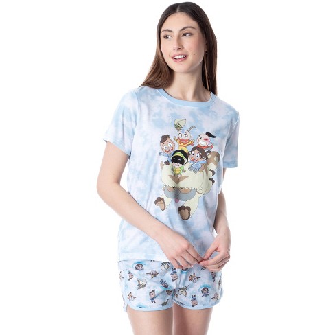 Women's Avatar The Last Airbender Chibi Tie-Dye Sleep Pajama Set Short  (X-Large) Multicoloured