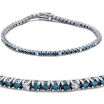 Pompeii3 2ct Treated Blue & White Diamond Tennis Bracelet 14K White Gold