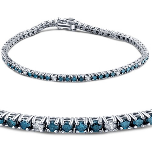 Pompeii3 2ct Treated Blue & White Diamond Tennis Bracelet 14k White ...