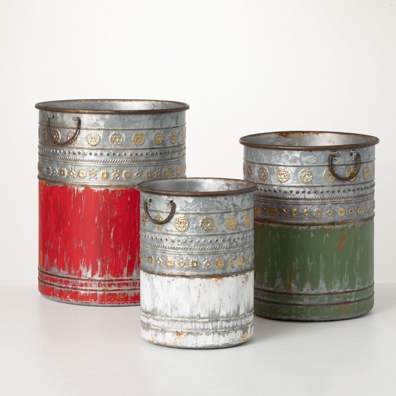 Patinaed Holiday Container Multicolor 16"H Metal Set of 3, 1 of 5