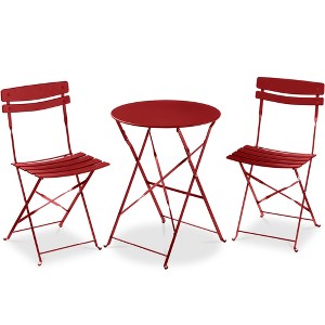 Decksplore 3-Piece Folding Bistro Set, Metal Frame Table and Chairs for Small Spaces, Indoor/Outdoor Use - 1 of 4