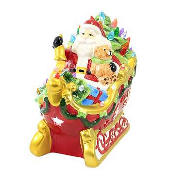 10.0 Inch Led Santa In Sleigh Christmas Shiney Bell Toys Figurines