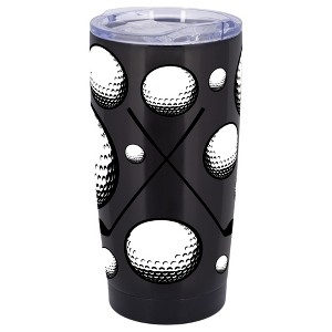 100 North 20 Ounce Stainless Steel On the Go Travel Tumbler With Push Top Lid, Golf Ball and Clubs Black - 1 of 4