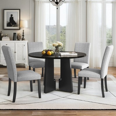 5-Piece Wood Dining Table Set For 4,Round Dining Set Table For 4,Dining Chairs With Solid Rubber Wood Legs -Maison Boucle