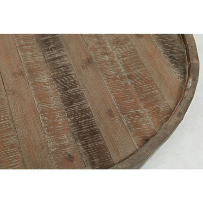 Transitional Flared Drum Solid Acacia Round Coffee Table in Brown/Gray