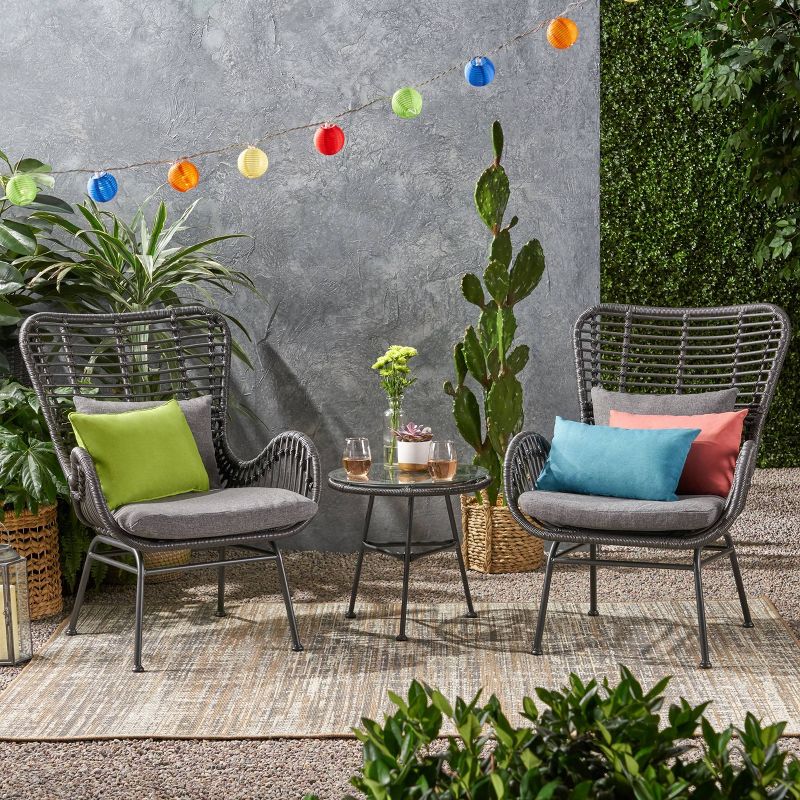 3pc Acuna Wicker Patio Chat Set Gray - Christopher Knight Home, 1 of 6