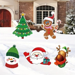 5-Pack Christmas Yard Signs, Outdoor Holiday Decorations with Santa, Reindeer, Snowman for Lawn and Garden Decor - 1 of 4